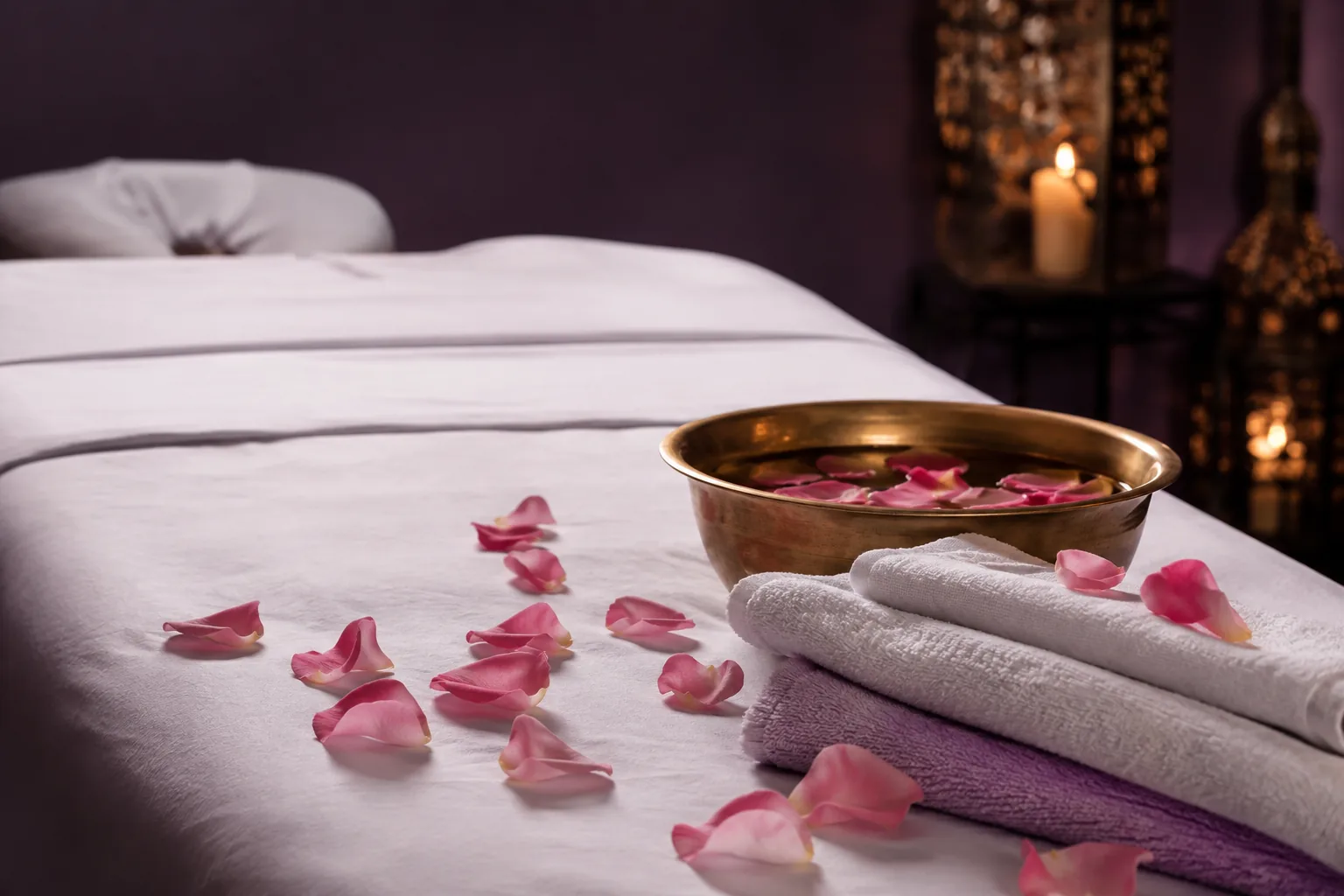 Seans öncesi hazırlanmış masaj masası — Lila Spa, Sultangazi misafirlerine hizmet veren salon